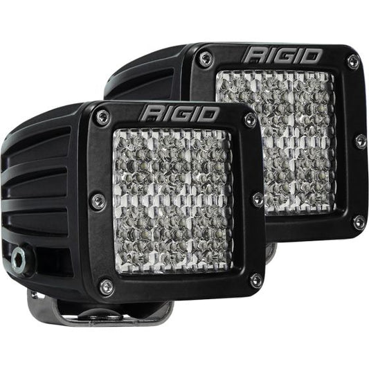 Two Rigid Industries D-Series Pro Specter Diffused Pattern Light Pods on a white background