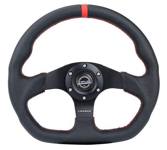 NRG Steering Wheel 320mm Flt Bottom Blk Leather w/Red - Fenix Motorsports - Steering and Components,Steering Wheels and Components,Steering Wheels and Components