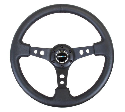 NRG Steering Wheel 350mm 3in Dish Black Leather - Fenix Motorsports - Steering and Components,Steering Wheels and Components,Steering Wheels and Components