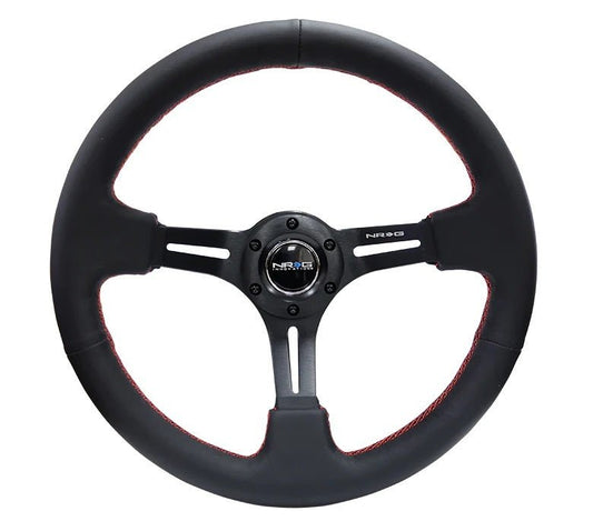 NRG Steering Wheel 350mm 3in Dish Black Leather w/Red - Fenix Motorsports - Steering and Components,Steering Wheels and Components,Steering Wheels and Components