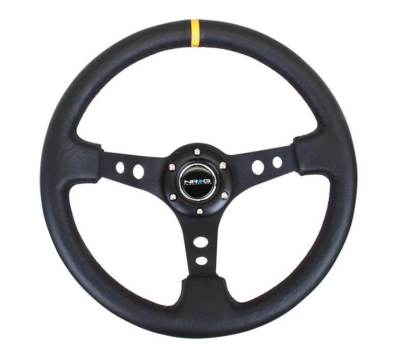 NRG Steering Wheel 350mm 3in Dish Black LeatherYlwStr - Fenix Motorsports - Steering and Components,Steering Wheels and Components,Steering Wheels and Components