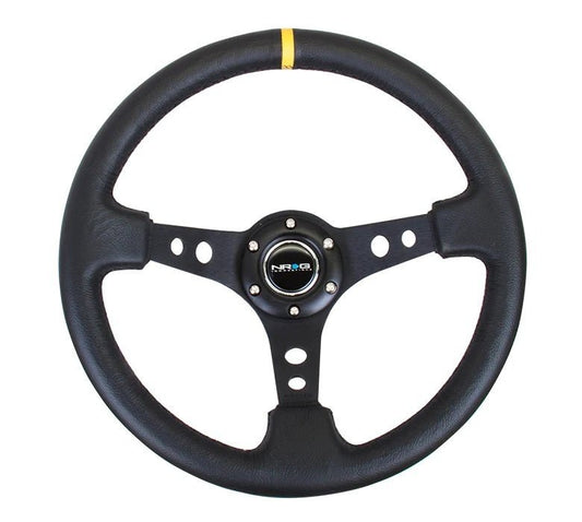 NRG Steering Wheel 350mm 3in Dish Black LeatherYlwStr - Fenix Motorsports - Steering and Components,Steering Wheels and Components,Steering Wheels and Components