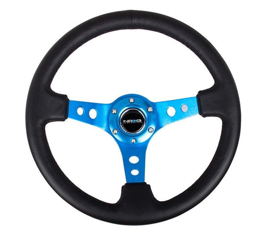 NRG Steering Wheel 350mm 3in Dish Blk Leather/Blue Ct - Fenix Motorsports - Steering and Components,Steering Wheels and Components,Steering Wheels and Components