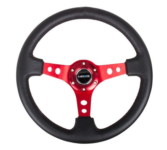 NRG Steering Wheel 350mm 3in Dish Blk Leather/Red Ctr - Fenix Motorsports - Steering and Components,Steering Wheels and Components,Steering Wheels and Components