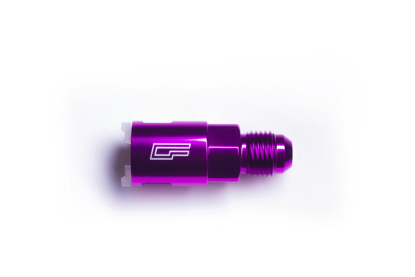 Color Fittings EFI Connector -6 AN to Quick Connect in purple, used for adapting OEM quick connects to aftermarket AN fittings and tubing
