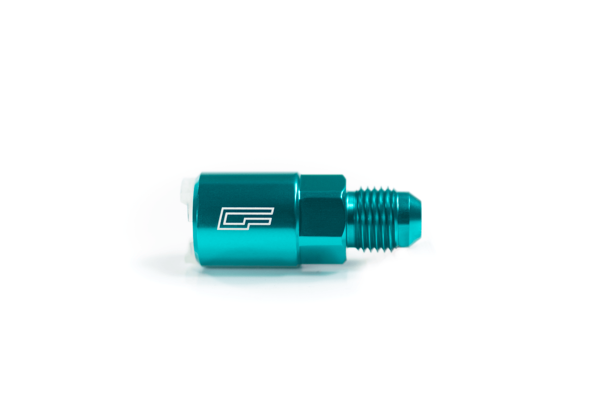Color Fittings EFI Connector -6 AN to Quick Connect in teal, used for adapting OEM quick connects to aftermarket AN fittings and tubing