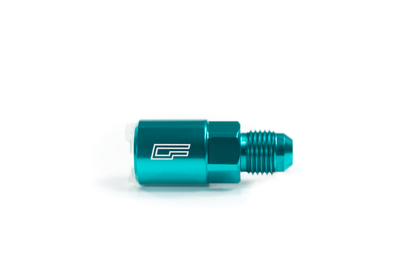 Color Fittings EFI Connector -6 AN to Quick Connect in teal, used for adapting OEM quick connects to aftermarket AN fittings and tubing